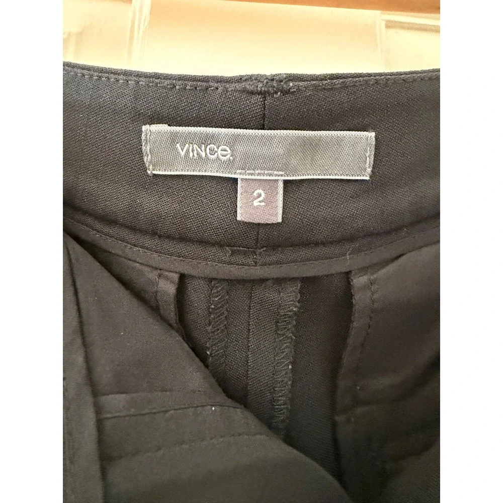 Vince Satin Trim Tuxedo Pants Black Wool Blend Low Rise Slim Fit Trousers Size 2
